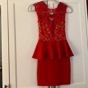 Red Lace Keyhole bodycon dress